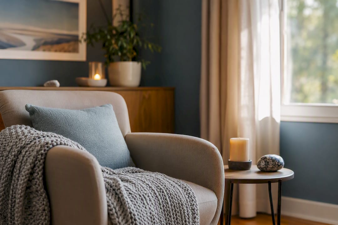 Empty serene therapy room corner
