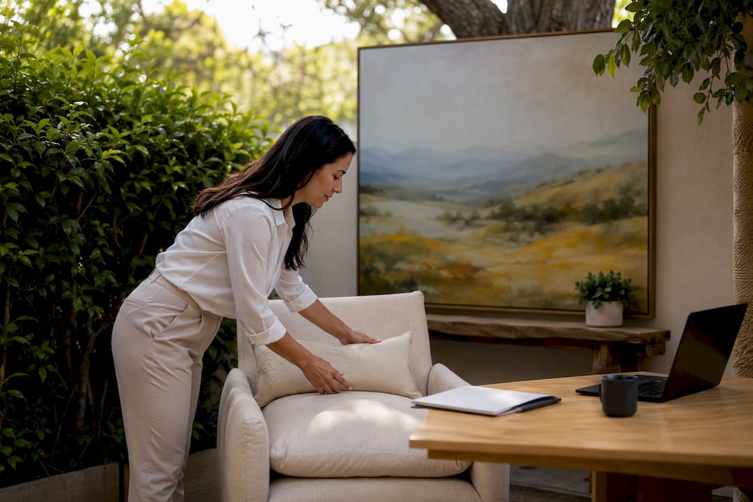 Therapy room setup for video telehealth session
