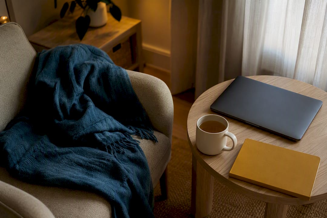Therapy room prepared for telehealth session