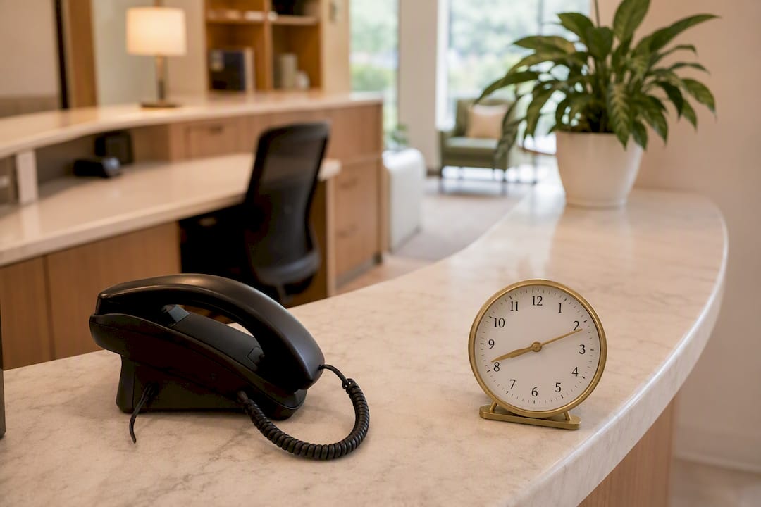 Therapy clinic front desk with silent phone