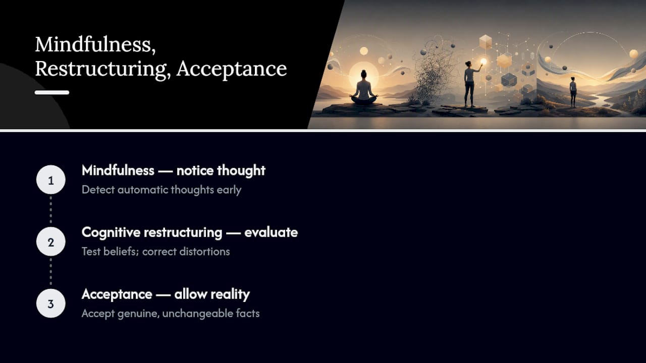 Three-part mindfulness restructuring acceptance process