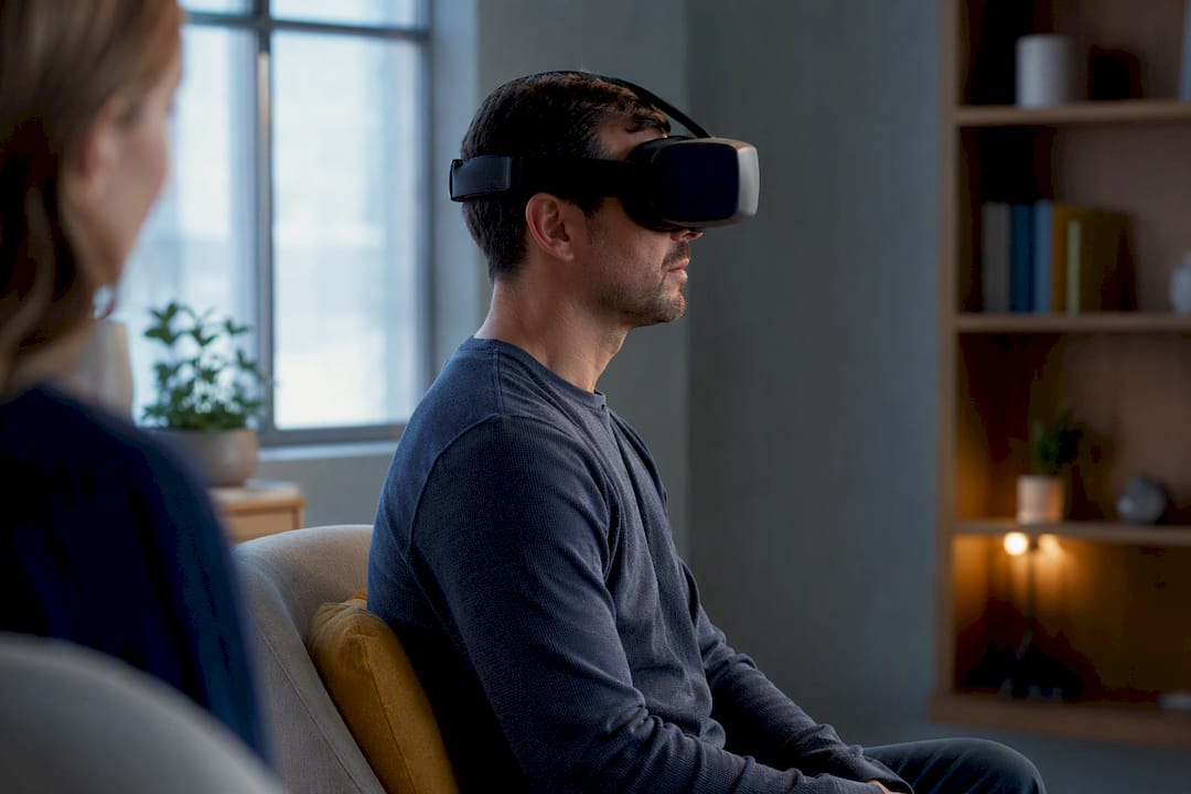 Adult practicing virtual reality exposure therapy