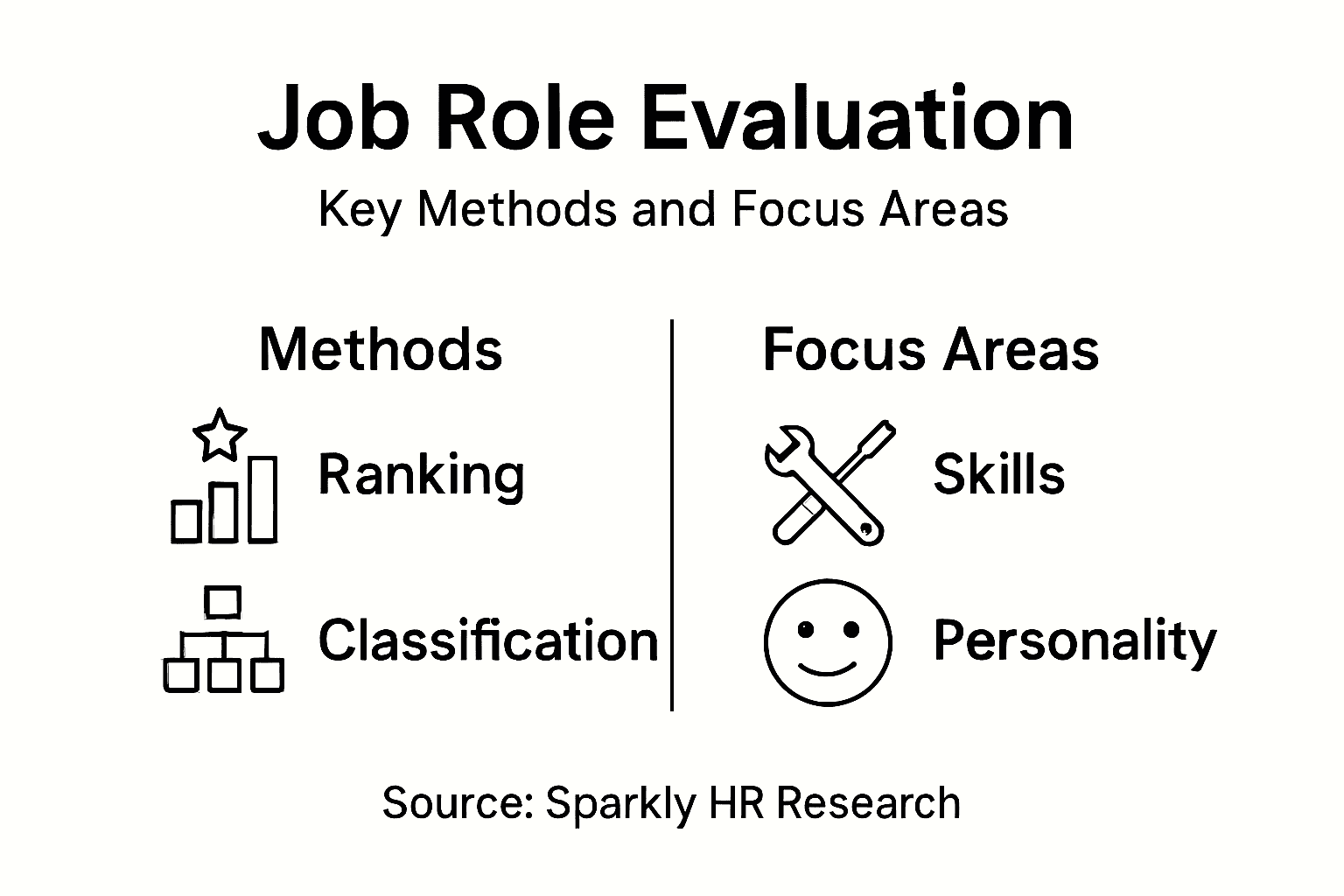 Infographic showing job evaluation methods and focus areas