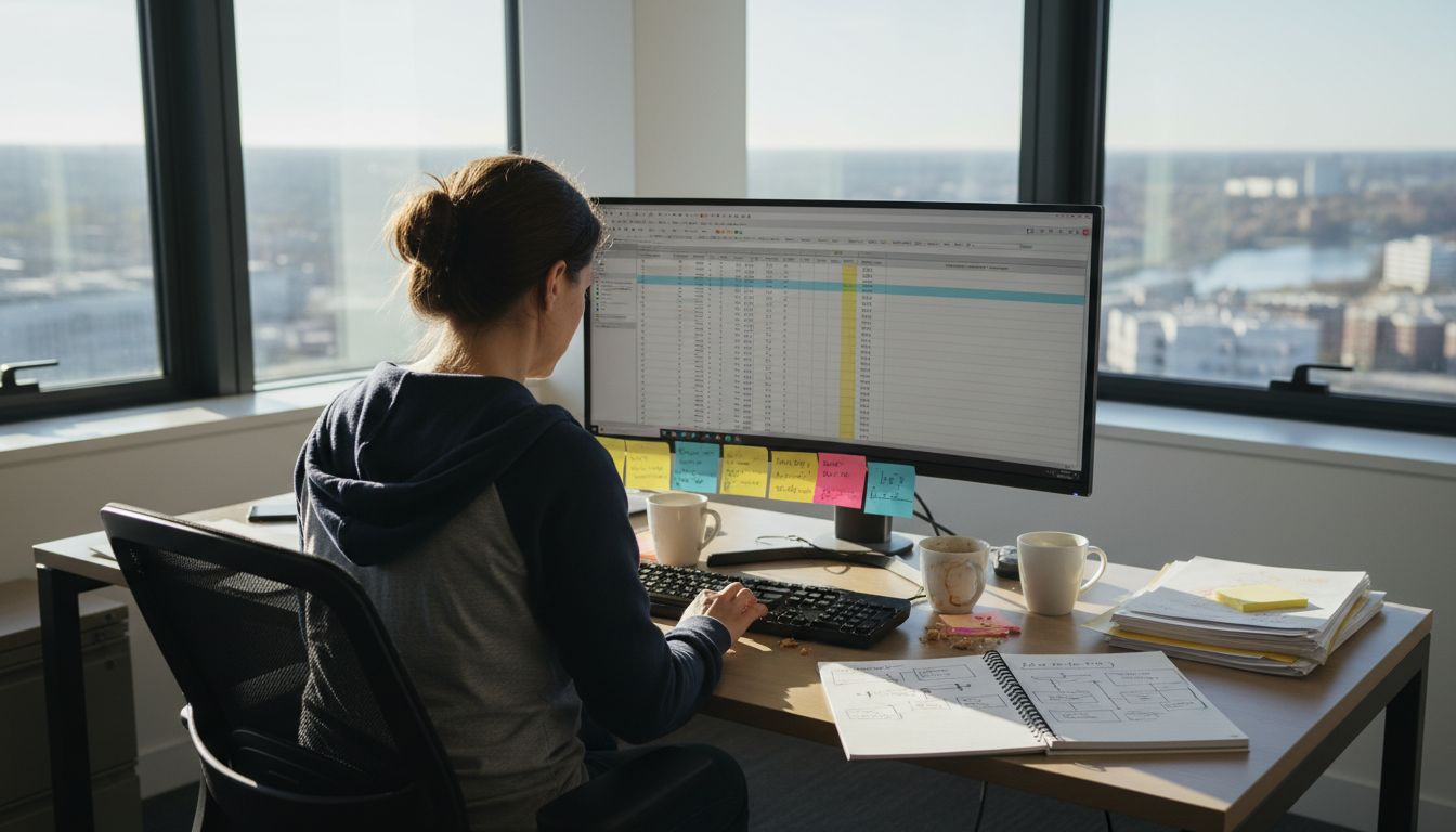 Tech manager analyzing job fit spreadsheet
