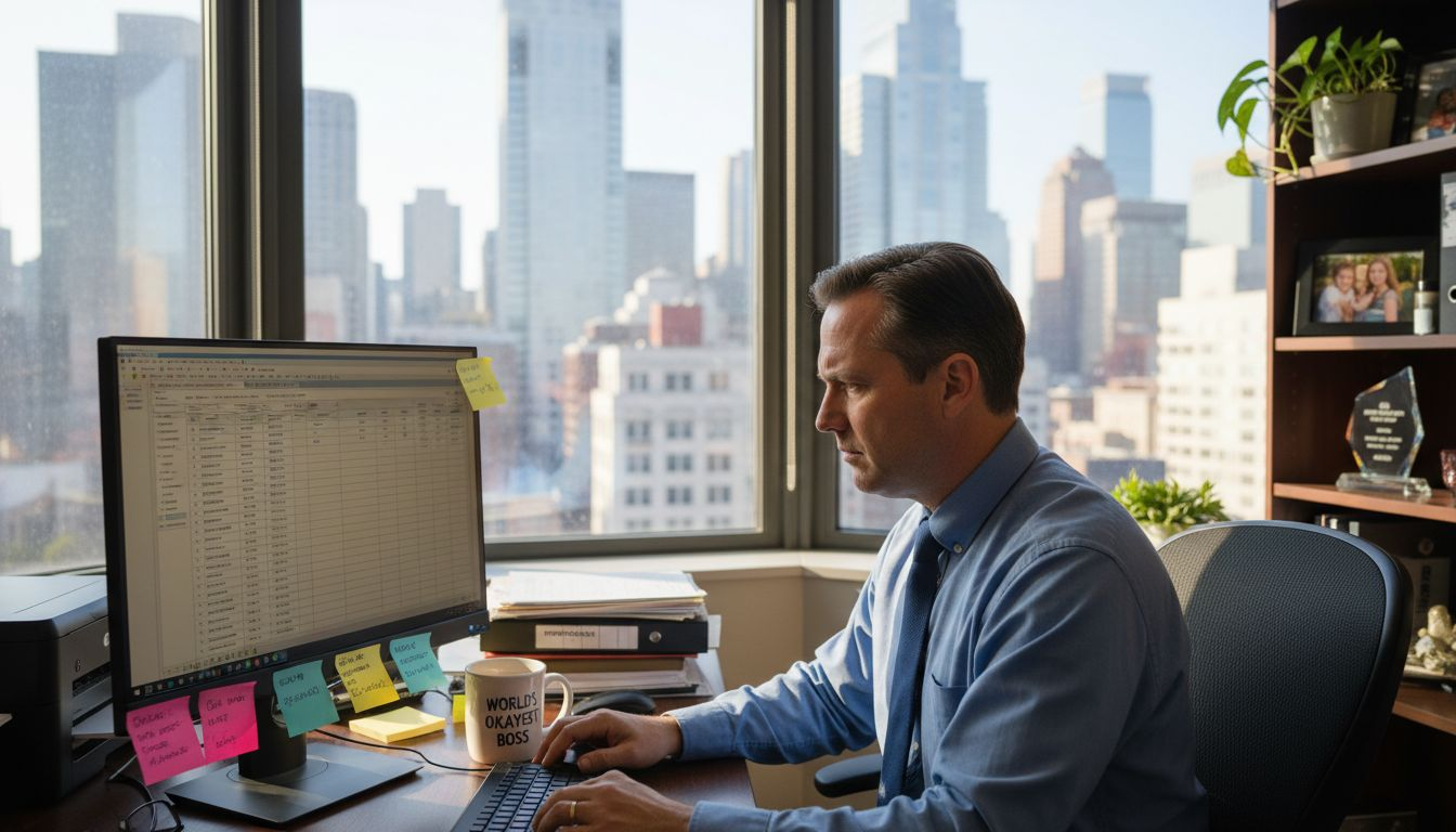 HR manager reviewing workforce spreadsheet in office