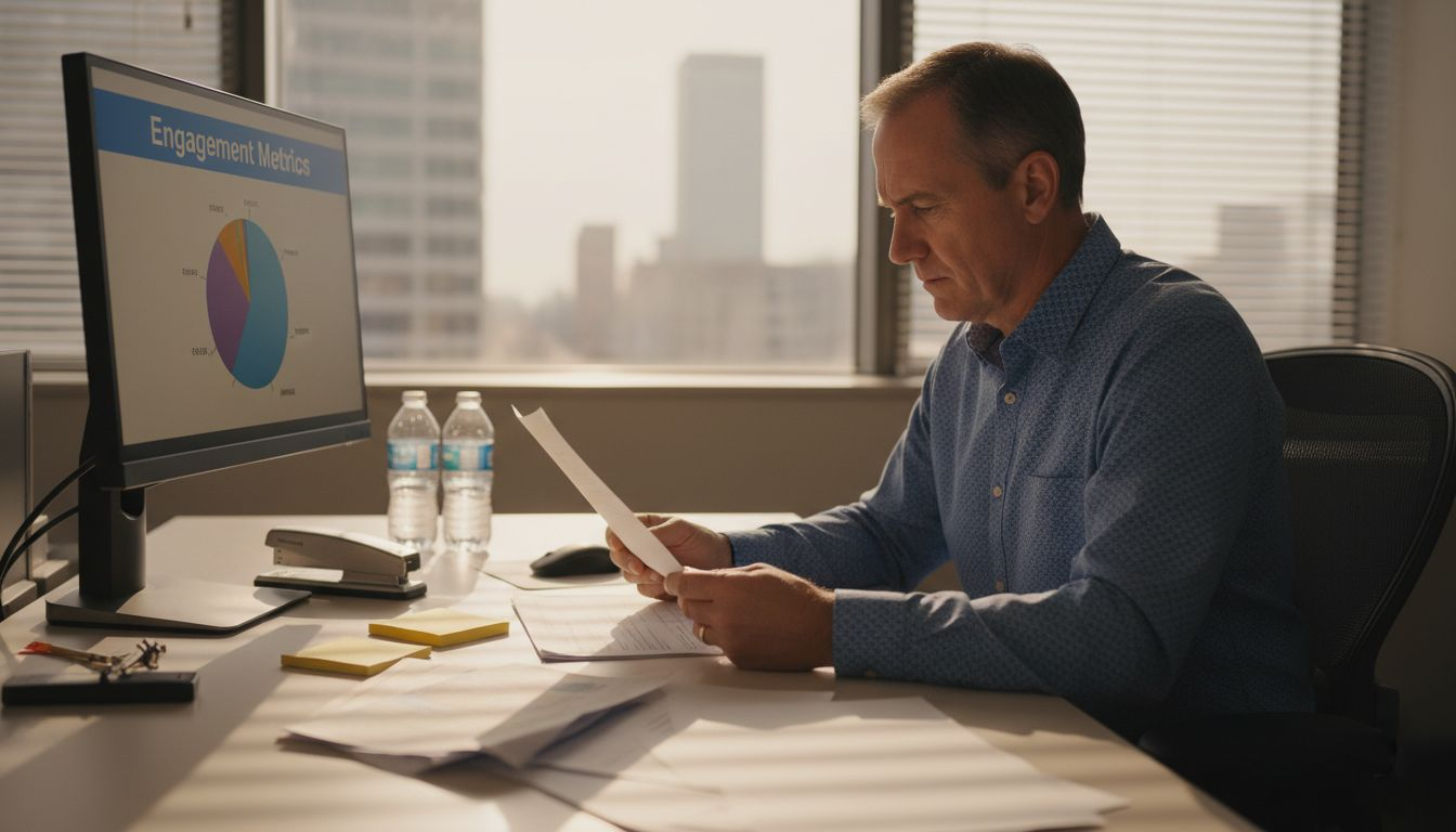 HR analyst reviewing employee data at desk
