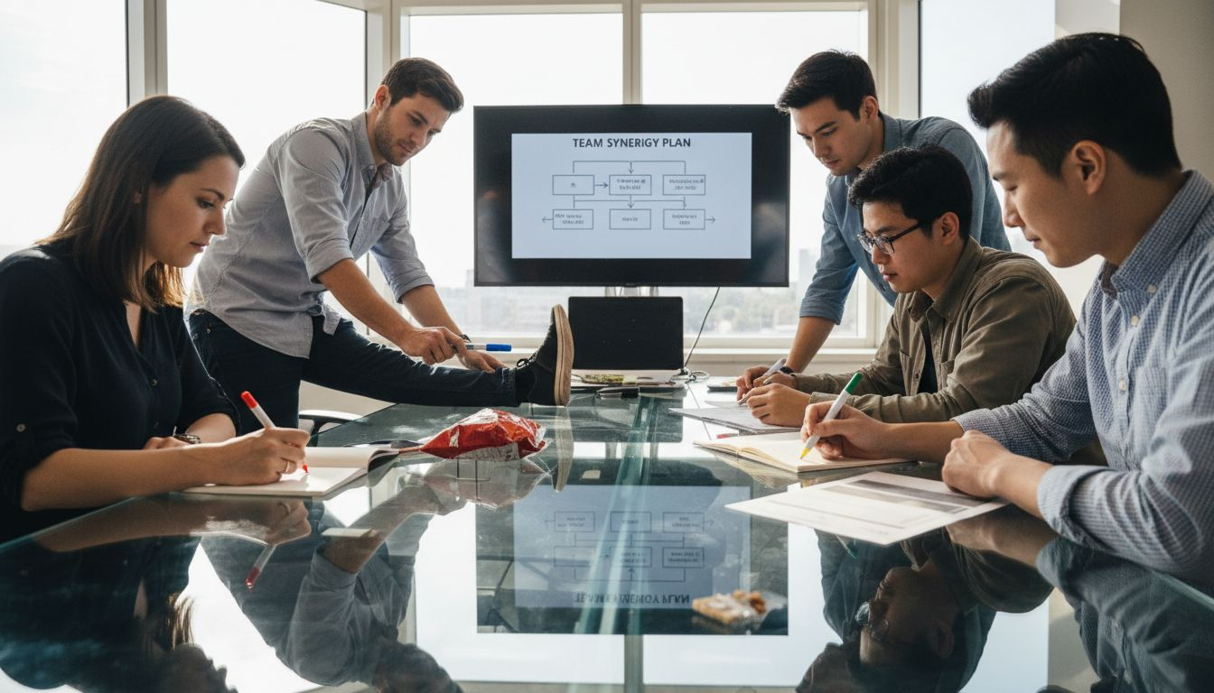 Employees discussing team composition redesign