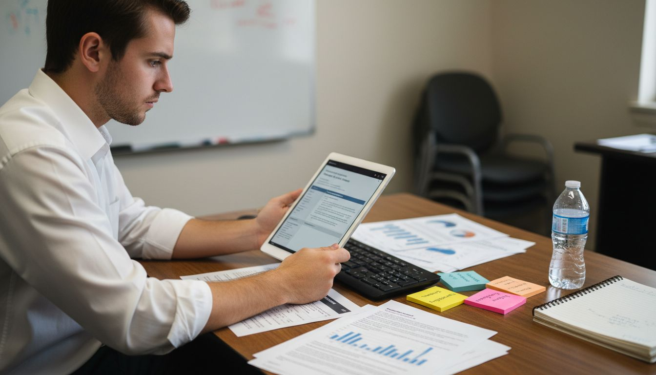 Manager checks personality assessment in HR room