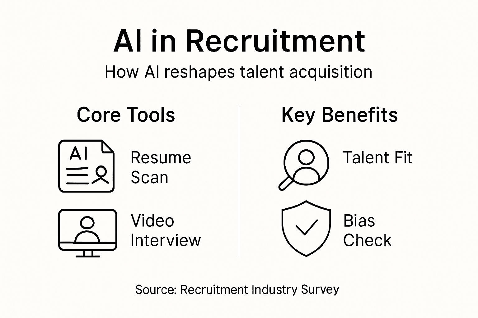 Infographic showing AI’s recruitment benefits and tools