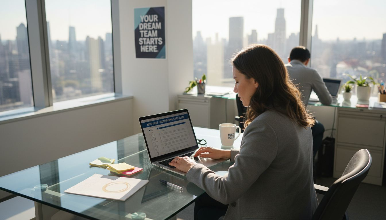Recruiter updating onboarding checklist at office desk