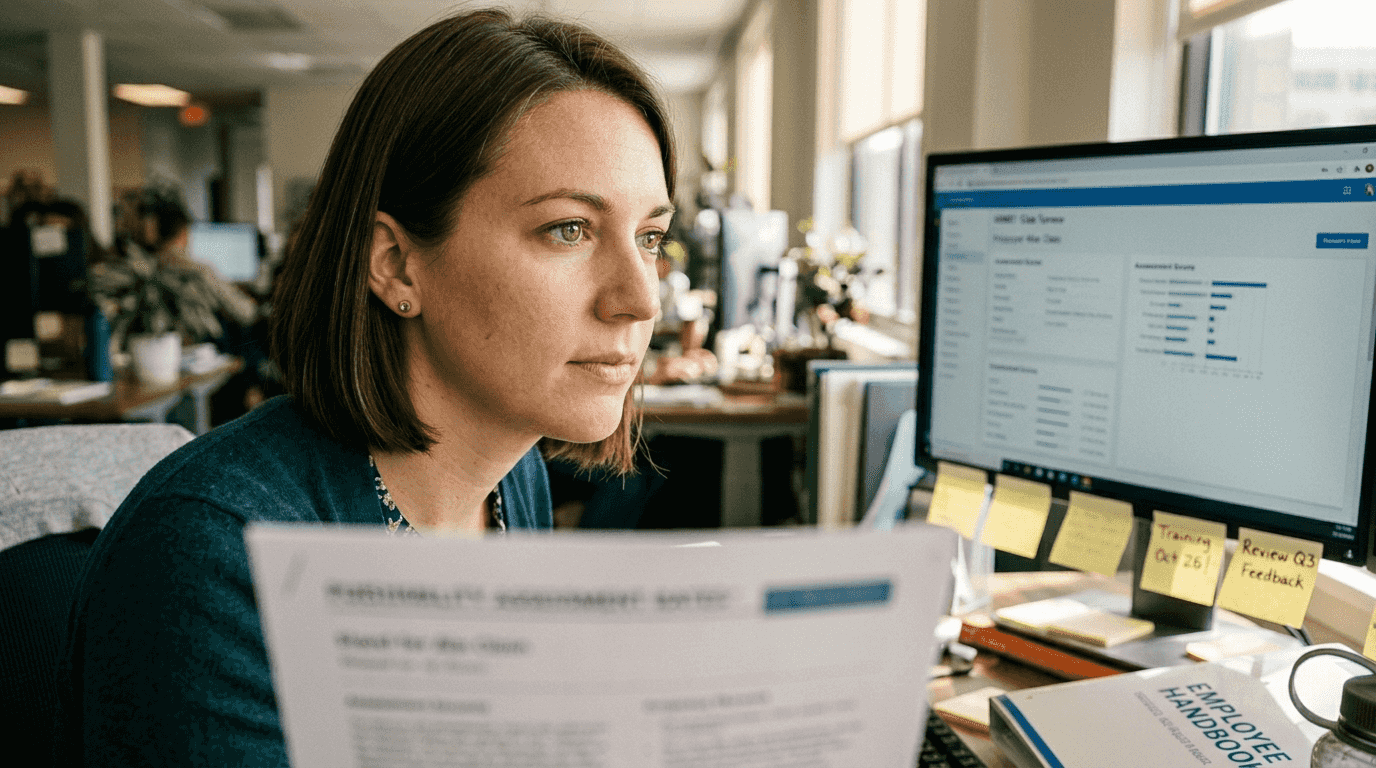 HR manager reviews personality assessment at desk