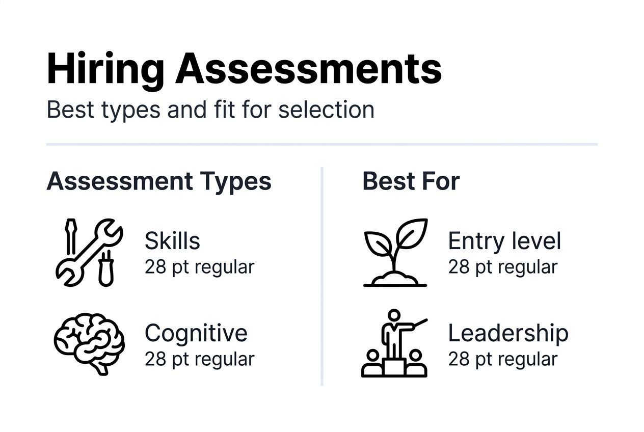 Infographic comparing hiring assessment types and uses