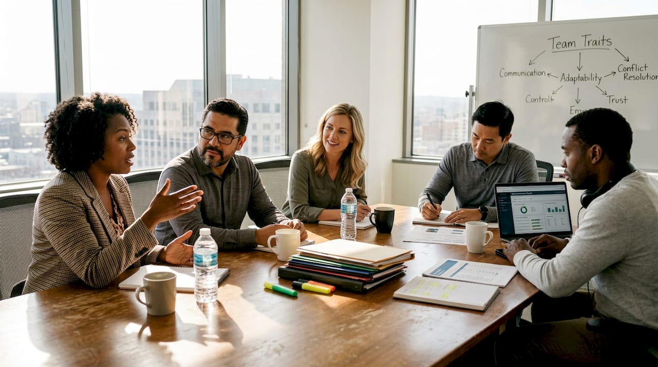 Team meeting discussing personality strategy results