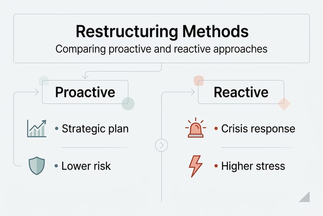 Infographic comparing proactive and reactive restructuring