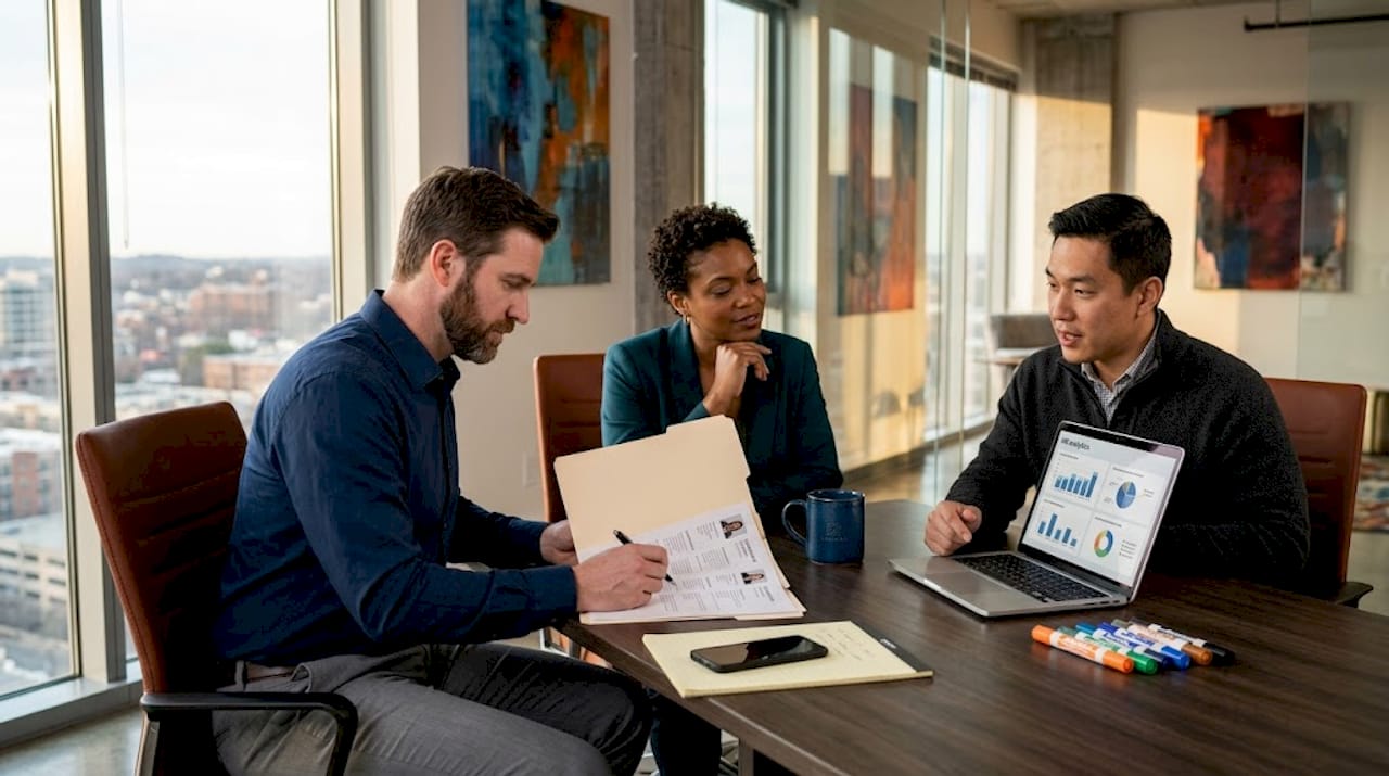 Hiring team reviewing candidate profiles together