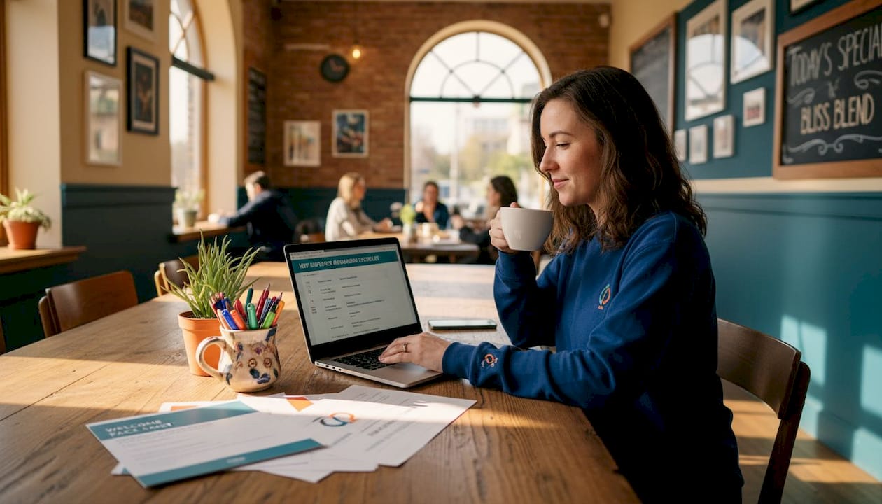 New hire completing onboarding paperwork at desk