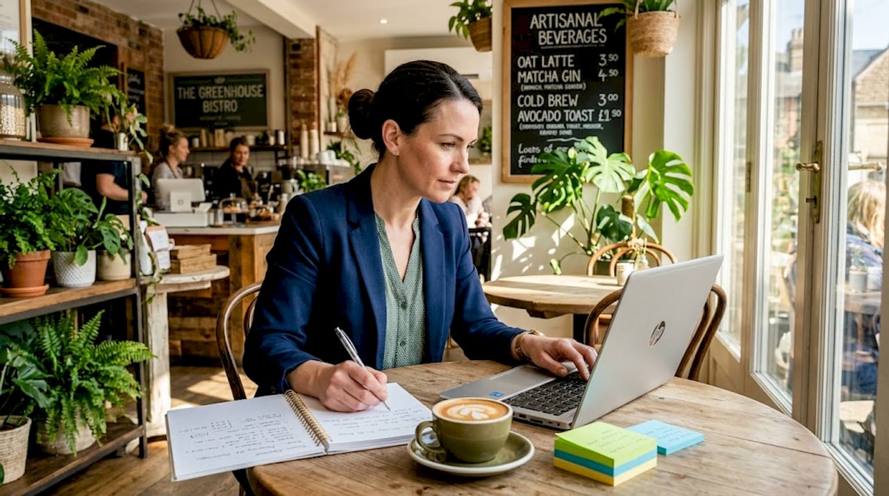 HR manager working at conference table with data