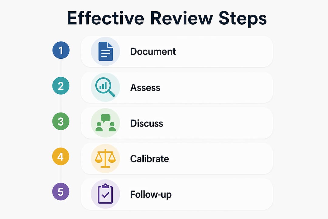 Infographic showing steps for effective performance review process