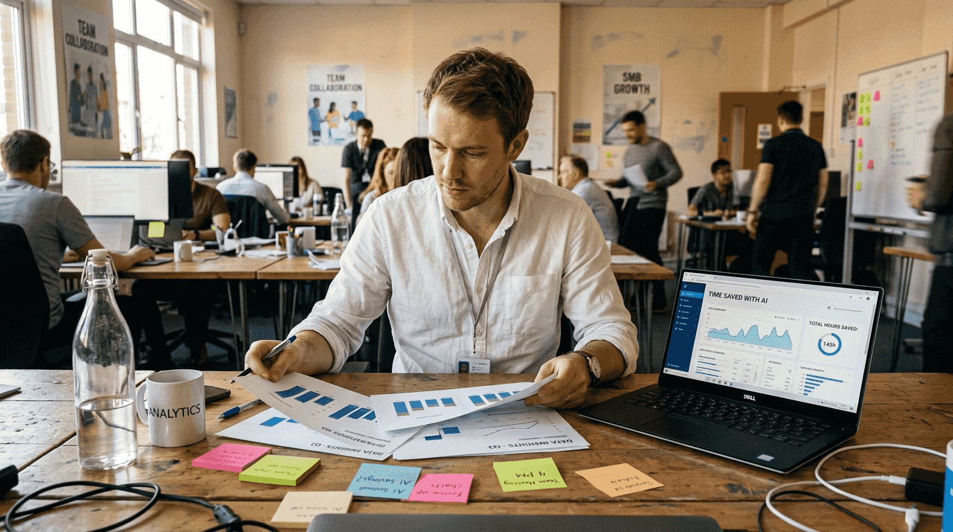 Analyst reviewing AI analytics dashboard