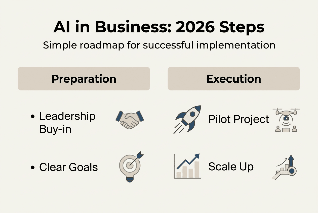 Infographic roadmap for AI in business steps