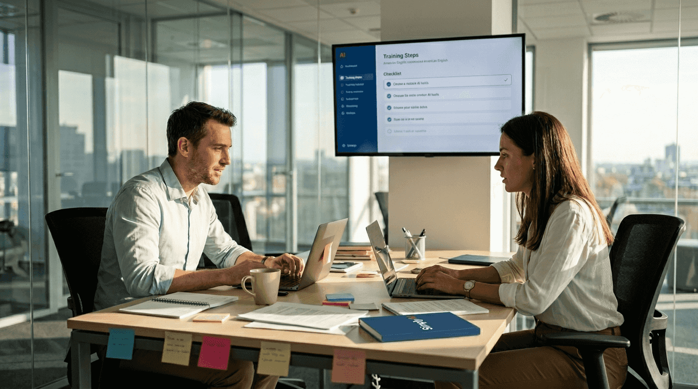 Employees watching AI staff training tutorial