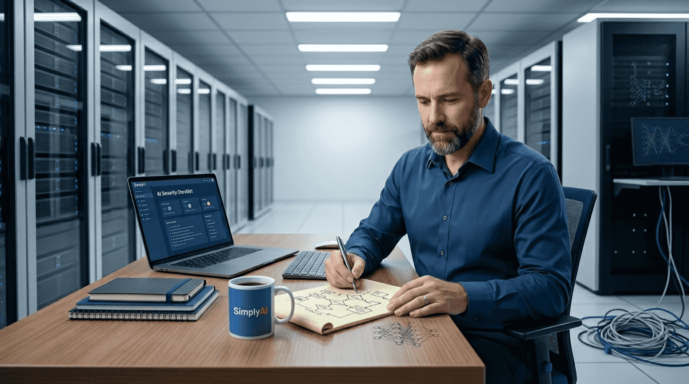 IT manager sketching AI workflow architecture