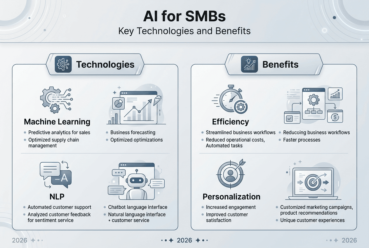Infographic of key AI tech and benefits for SMB