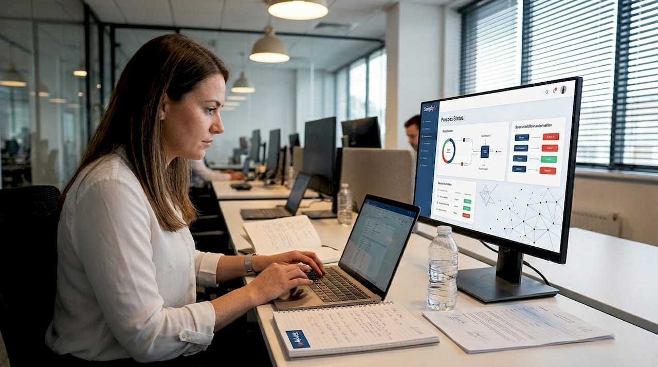 Employee using workflow automation in office