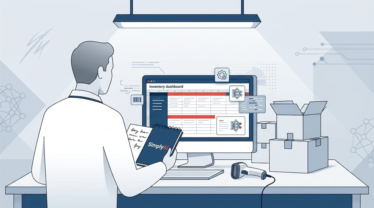 Logistics manager updating inventory with AI tools