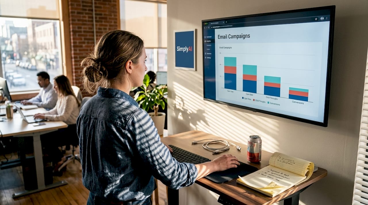 Marketing manager views campaign analytics dashboard