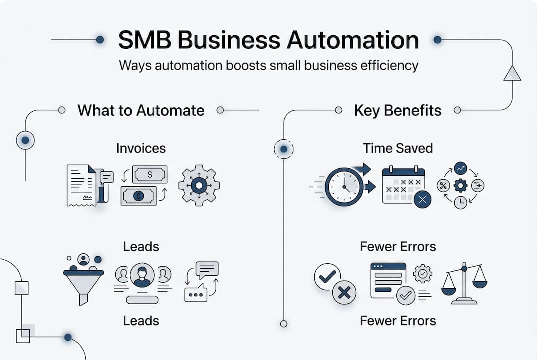 SMB business automation infographic with benefits