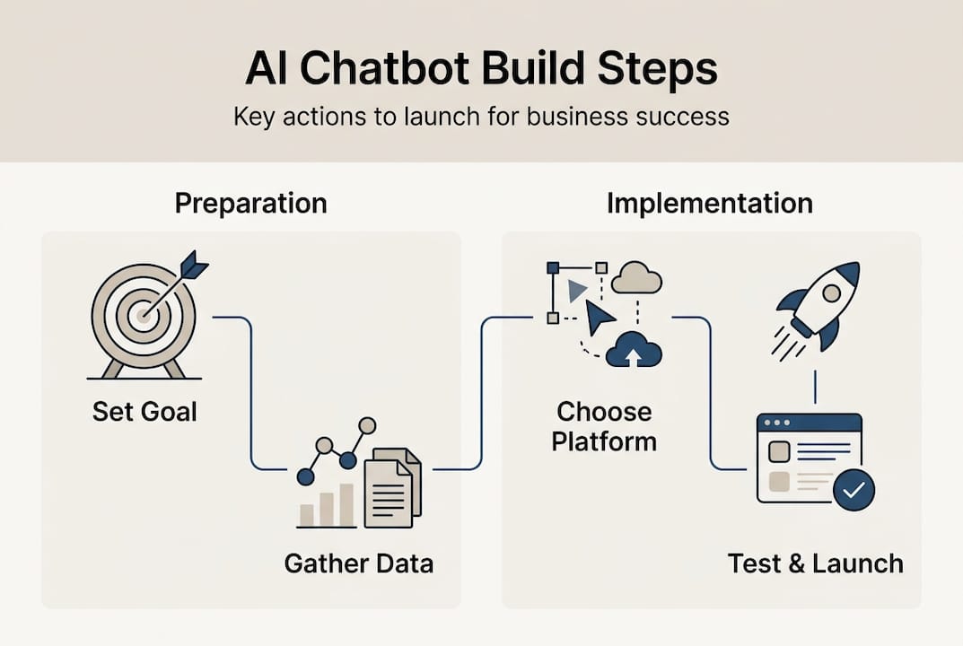 Infographic of key steps to build AI chatbot