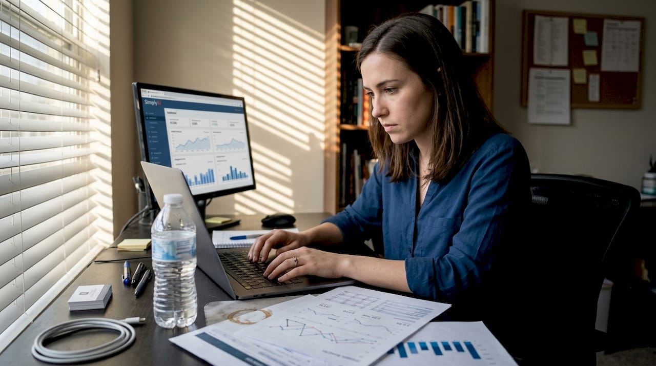 SMB worker reviewing behavioral data printouts