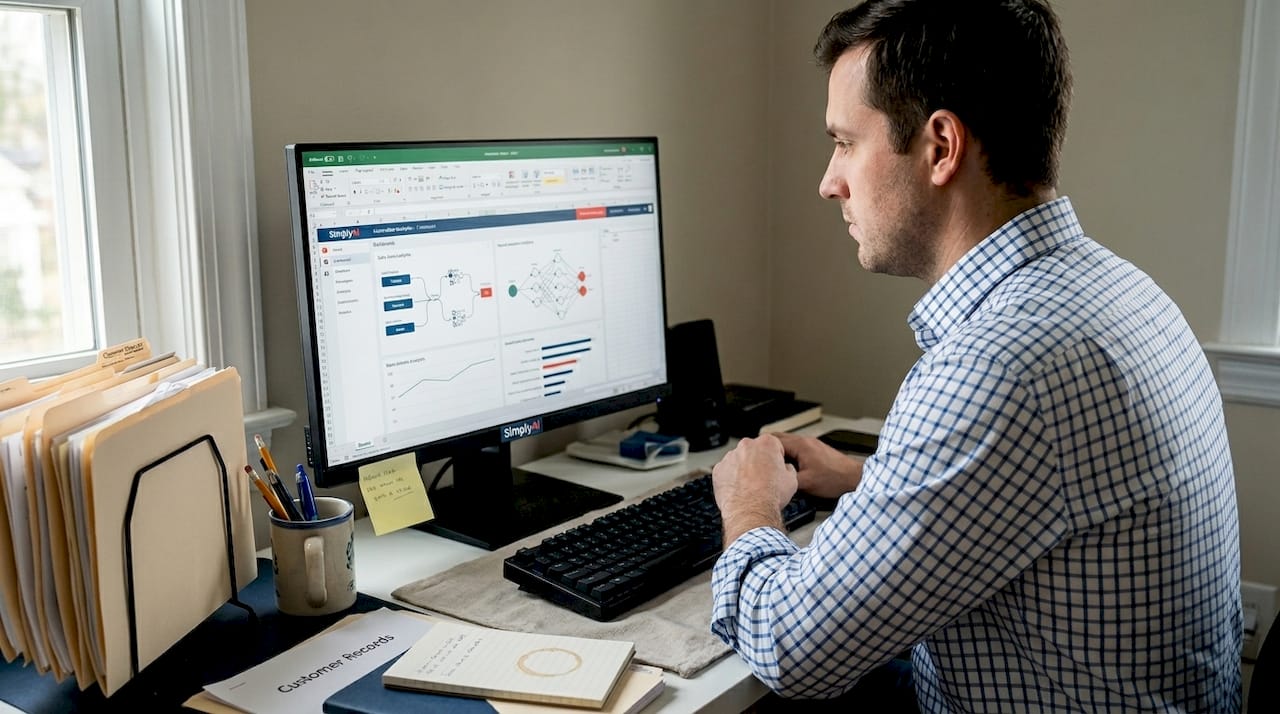 Man reviewing data at tidy office desk