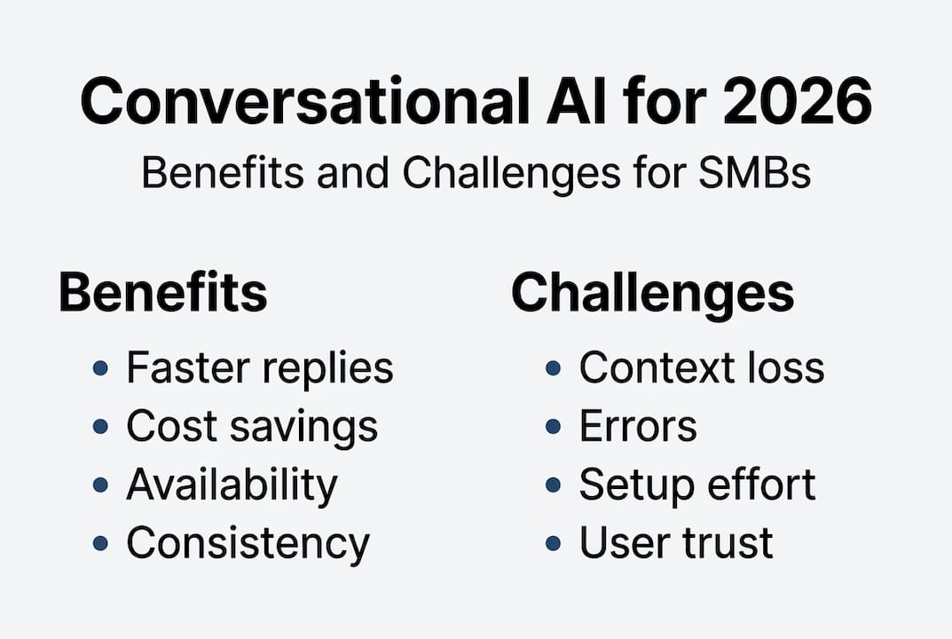 Infographic with conversational ai benefits and challenges