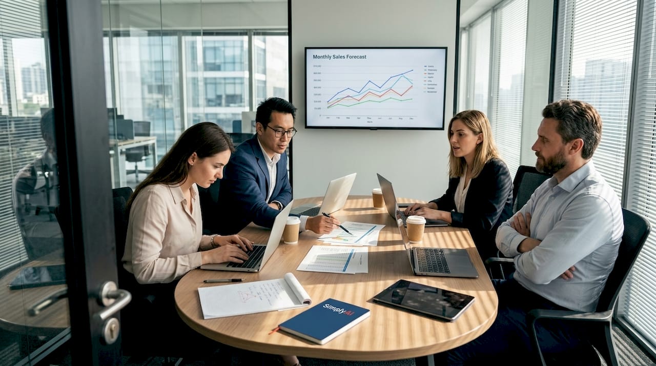 Team collaborates on sales forecast data