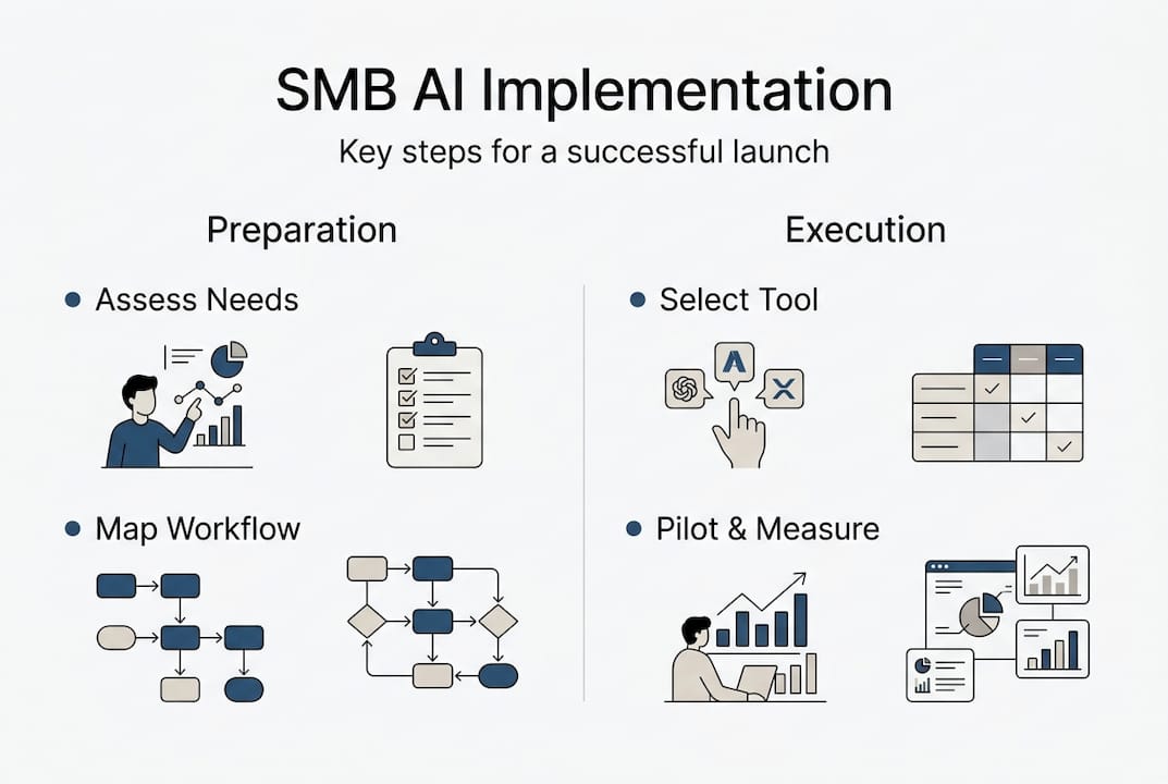 Infographic overview of SMB AI implementation steps