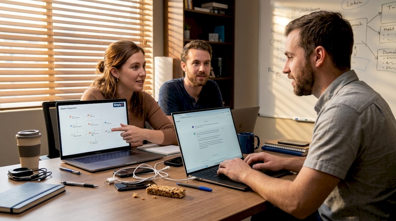 Team setting up AI automation workflow together