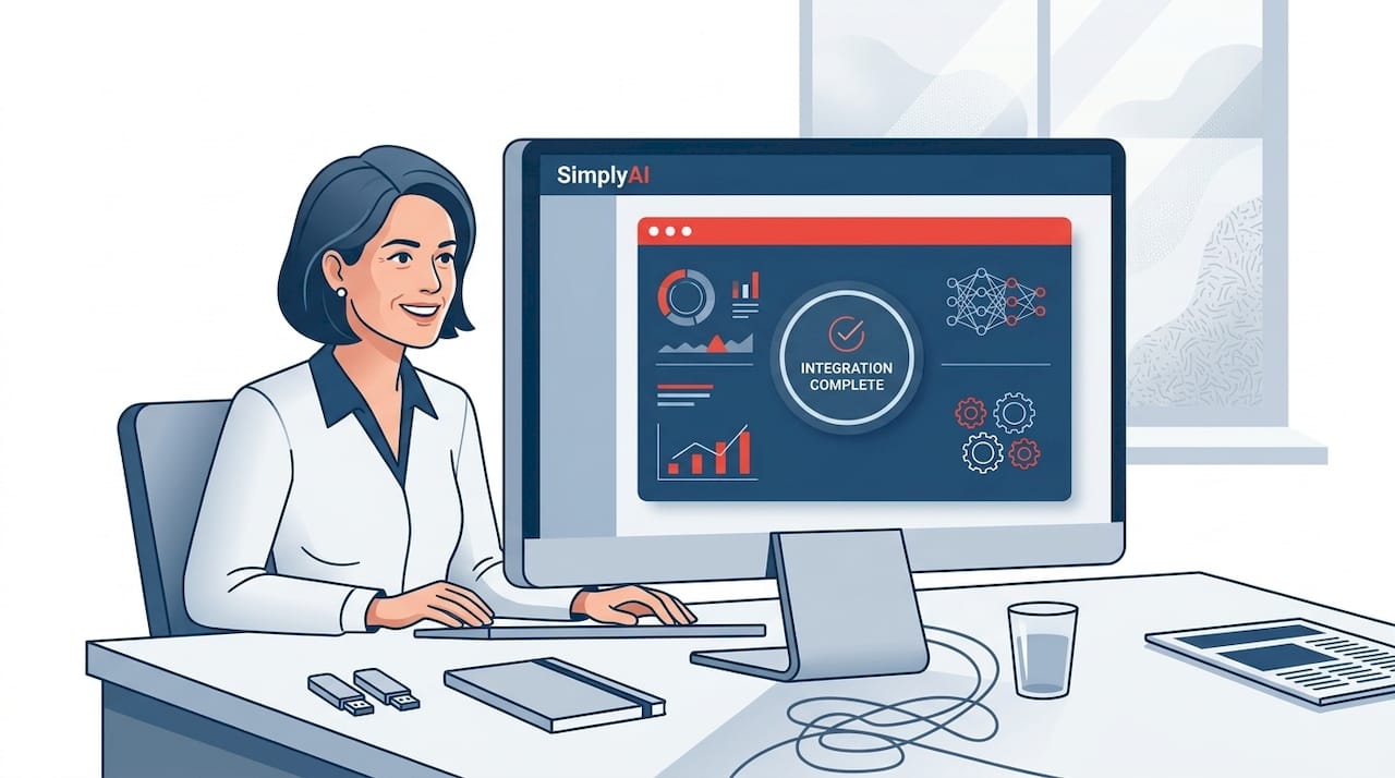 Home office scene with data software open
