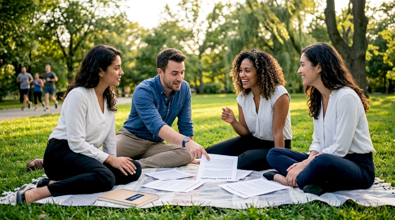 Team discussing responsible AI principles in meeting room