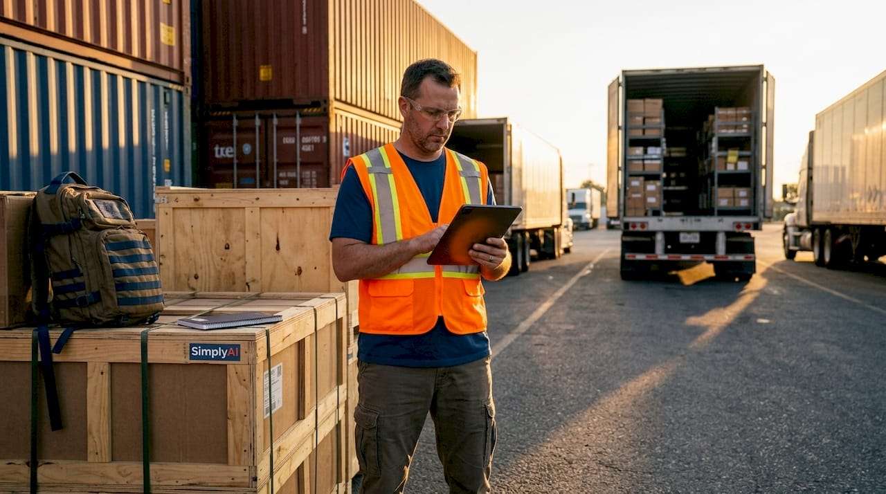 Manager reviewing AI inventory forecast in warehouse