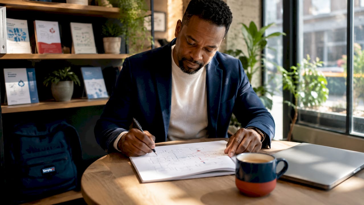 Business owner working on escalation path map