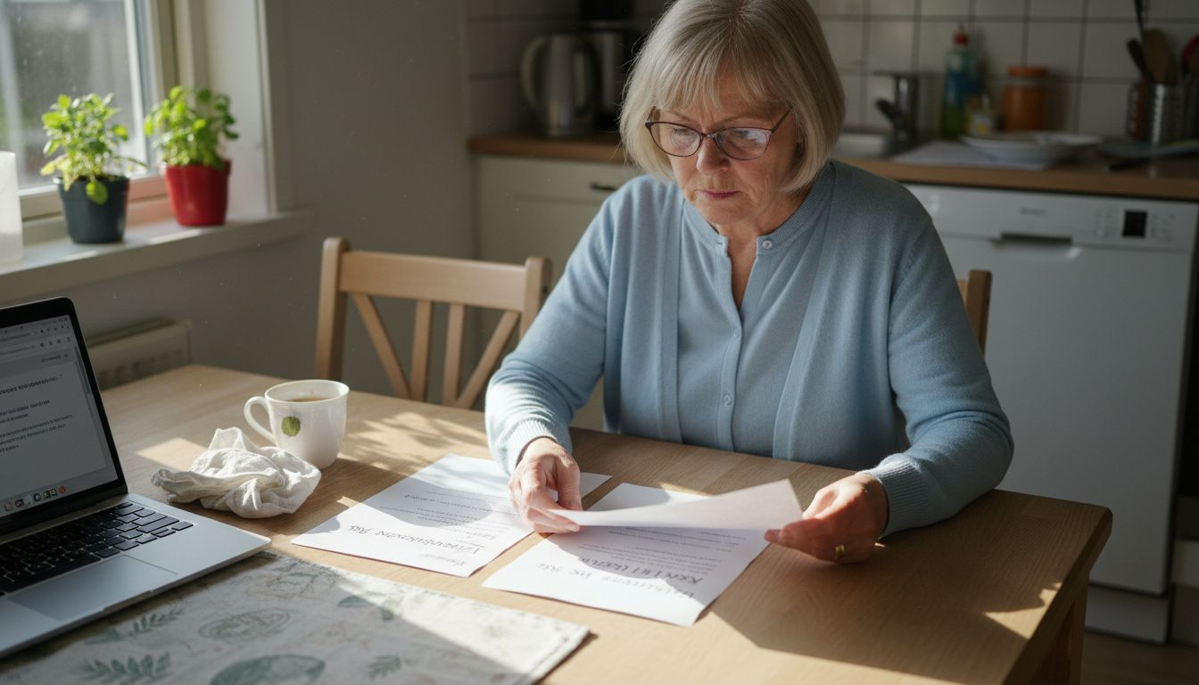 En kunde sidder ved spisebordet og gennemgår forskellige tilbud