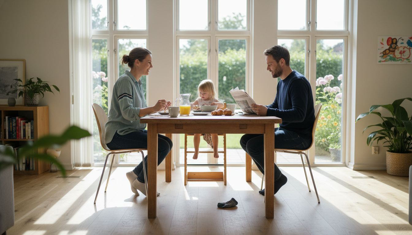 En familie hygger sig i stuen, hvor sollyset strømmer ind gennem de nyvaskede vinduer.