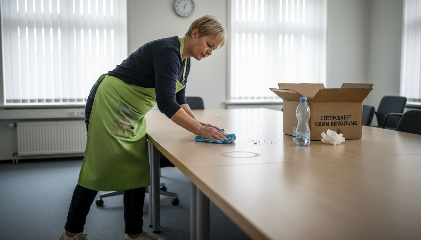 Rengøringspersonale benytter mikrofiberklude for at gøre rent på en miljøvenlig måde.