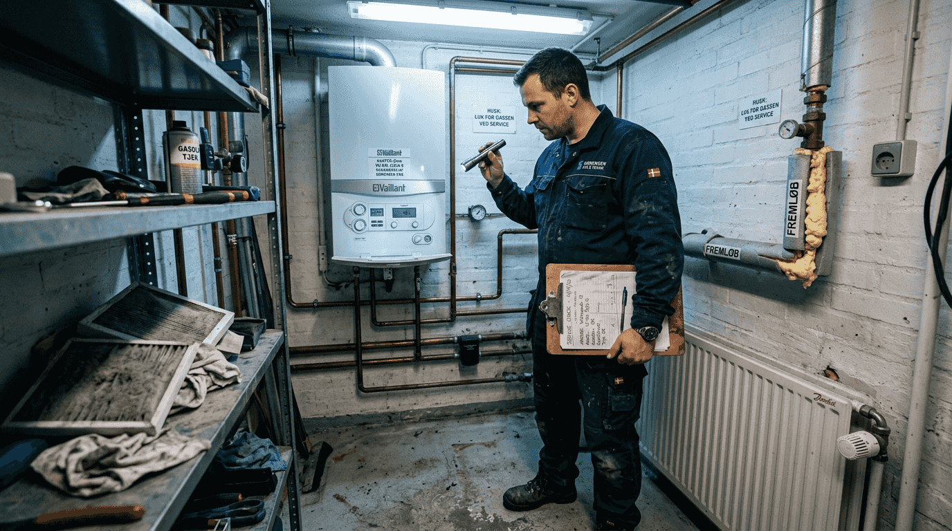 En tekniker tjekker gasfyret i bryggerset