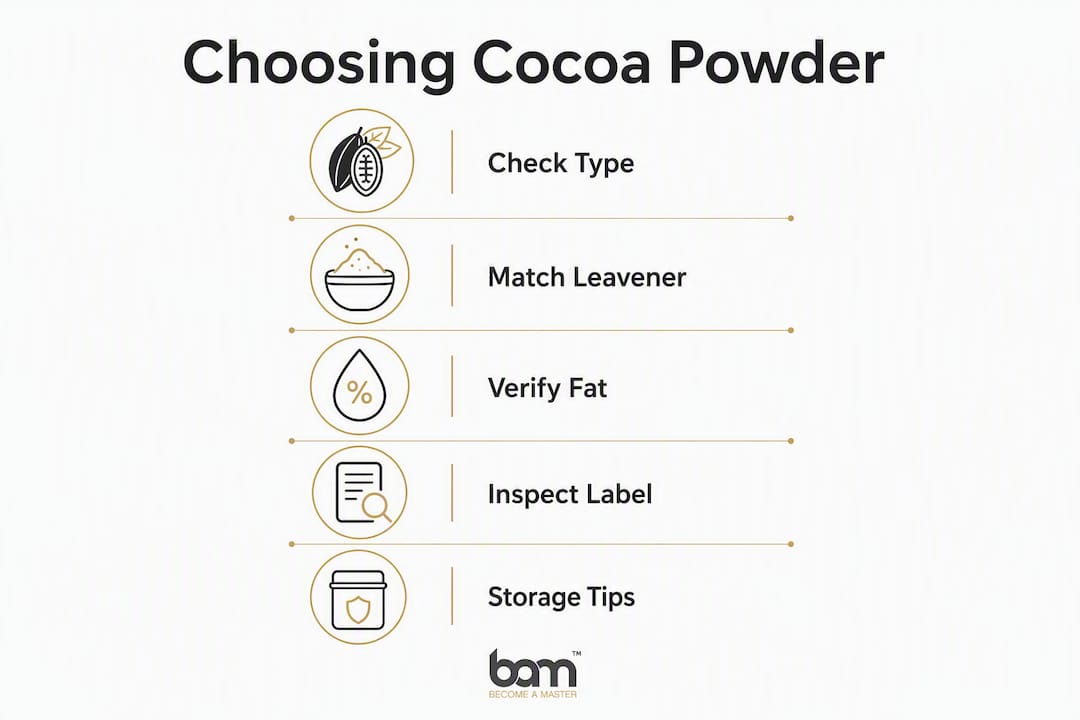 Infographic showing cocoa powder selection steps