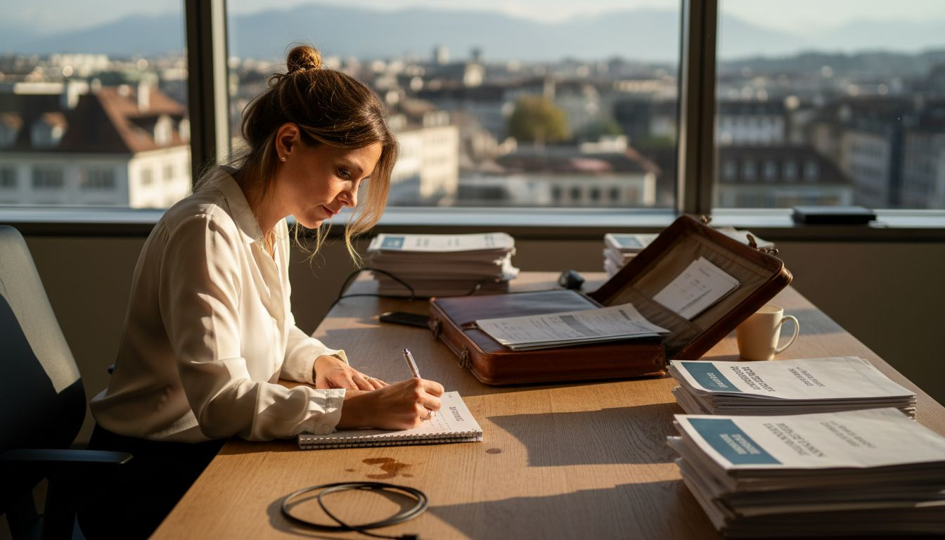Eine Immobilieninvestorin macht sich Notizen zu steuerlichen Aspekten rund um ihre Objekte.