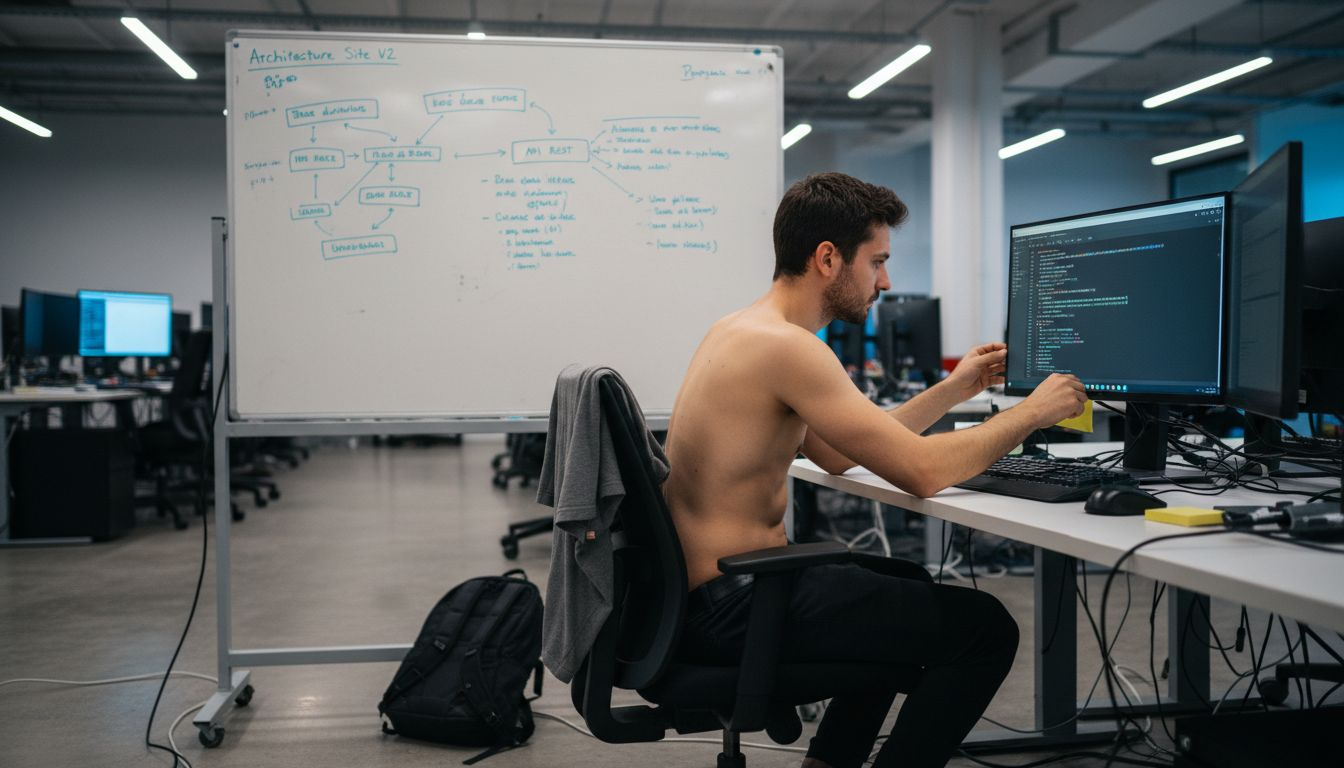 Concepteur web en train d’ajouter des fonctionnalités sur son écran.