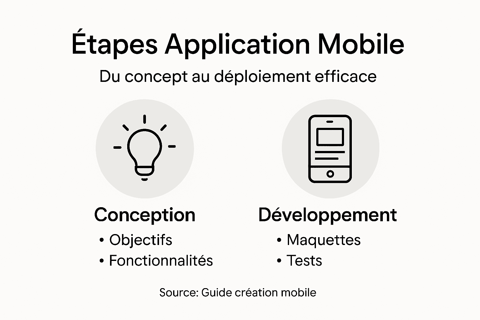 Les grandes étapes pour réussir la création d'une application mobile en un coup d'œil